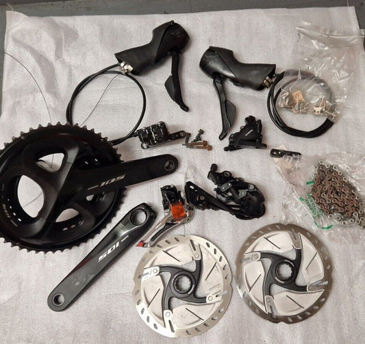 Full Shimano 105 R7000 Hydraulic Disc Road Groupset 11 speed With Power Meter