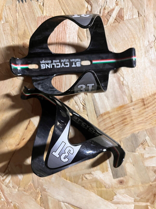 3T Cycling Carbon Fibre tricolore bottle cages pair RRP £79